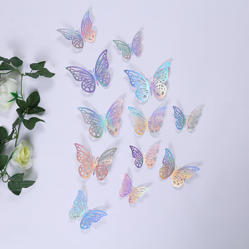 3D metal texture hollow butterfly, three-dimensional simulated butterfly home sticker, decorative foreign trade color butterfly wall sticker