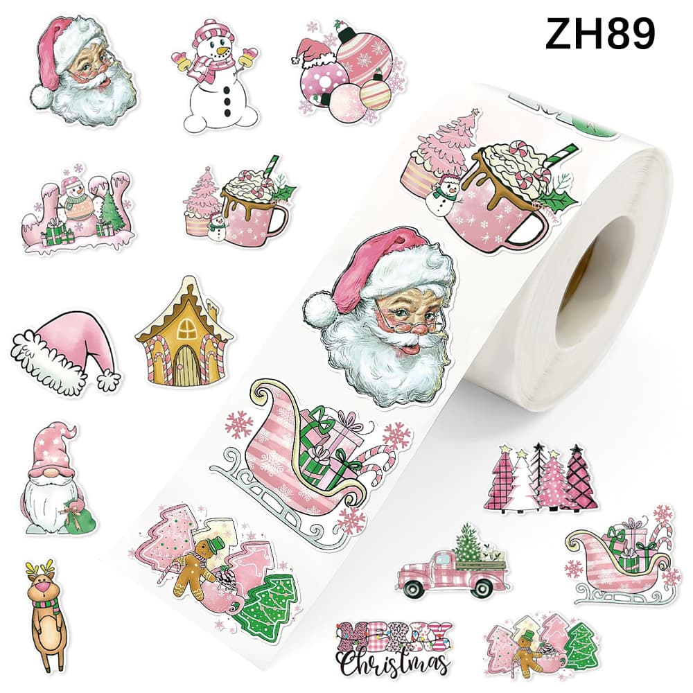 500 stickers/roll Pink Christmas Gift Holiday Decoration Stickers Santa Hat Santa Claus Snowman Self-Adhesive Stickers