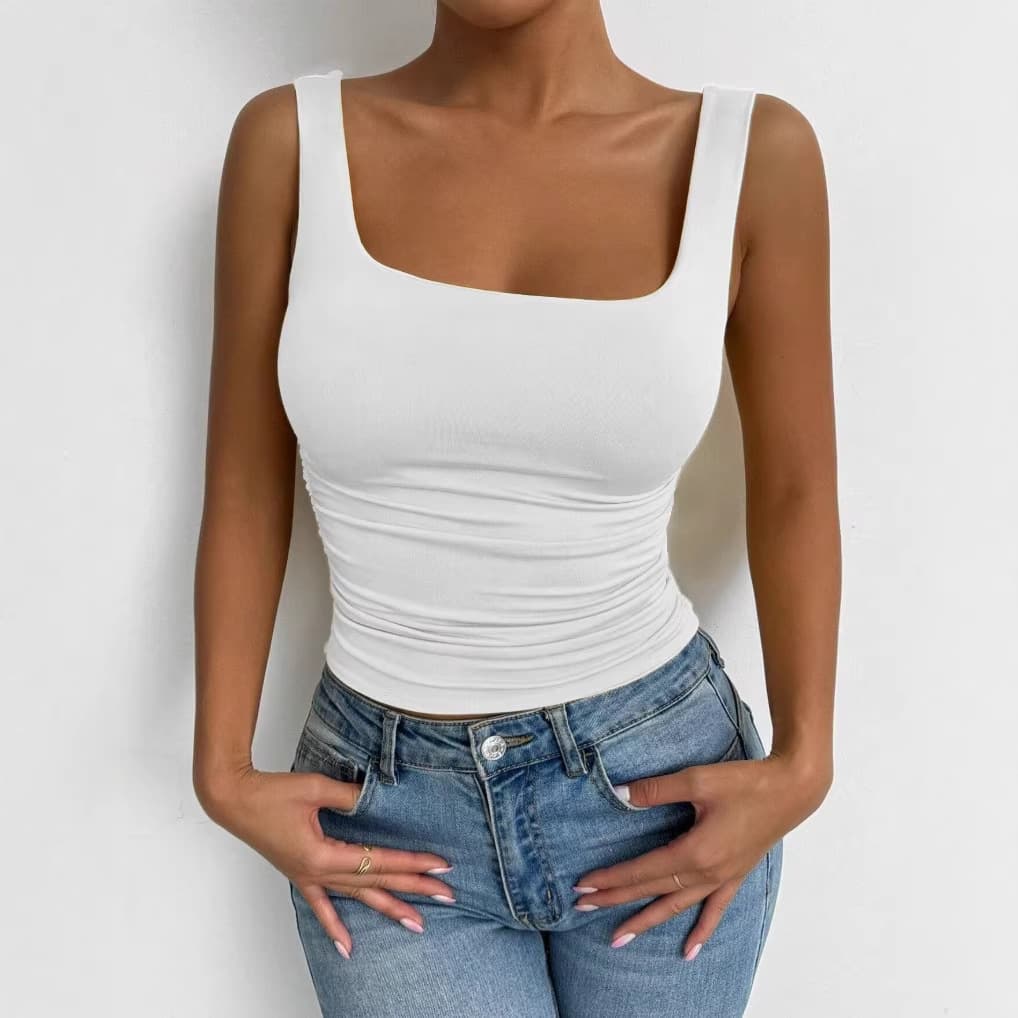 New European and American Cross-Border Women's Sleeveless Camisole with Square Neck, Casual Basic Crop Top for Amazon Foreign Trade