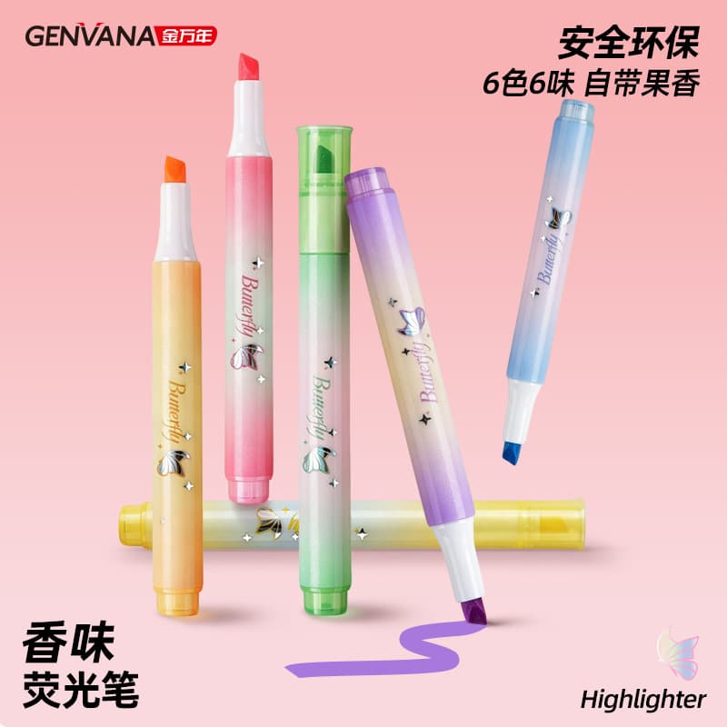 Scented Highlighter Pen Student Dedicated Hand Account Marking Drawing Pen Slant Tip 6mm Highlighting Broad Tip Colorful Highlighter Pen