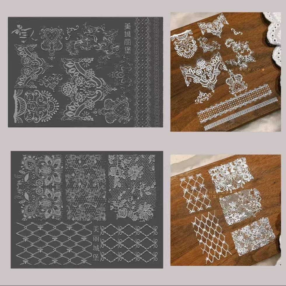 New Nail Mold Lace Pattern Mold Embossed Flowers Bow High Transparency Silicone Mold