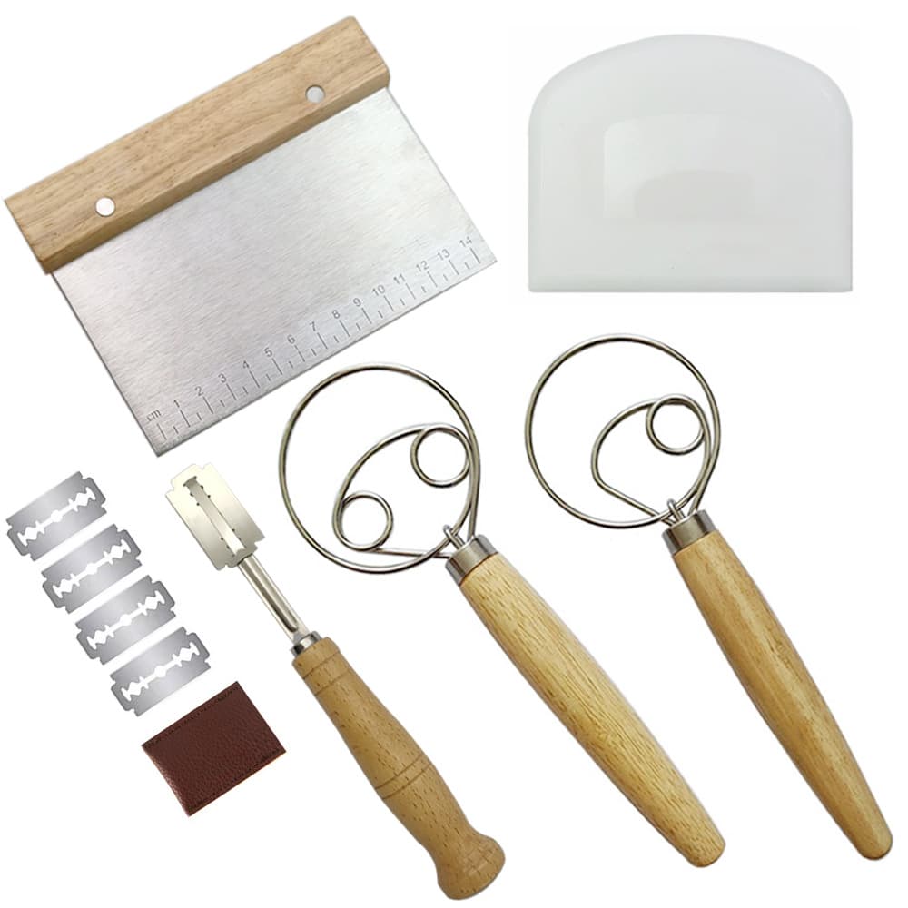 Baking tools bread proofing basket set, stainless steel flour mixer, dough cutter, bread slicer
