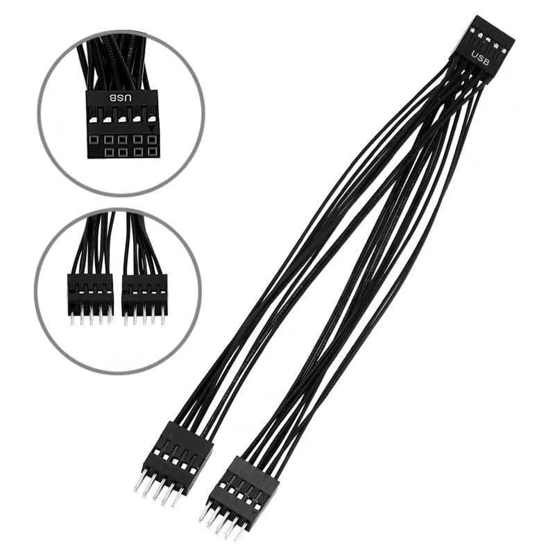 USB Y-Splitter Extension Cable, USB Male to Dual Female, Data Splitter Cable, Motherboard USB Expansion Cable, 9-Pin