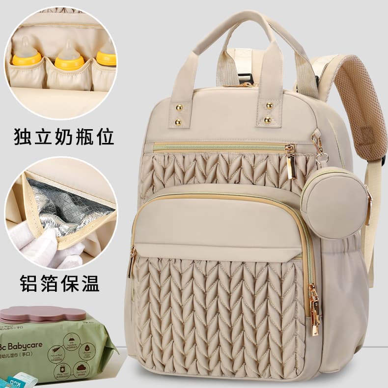 Large-capacity mommy bag double-backed cross-border new style out-and-out thermal insulation and water-repellent belt diaper pad baby bottle storage mother and baby bag