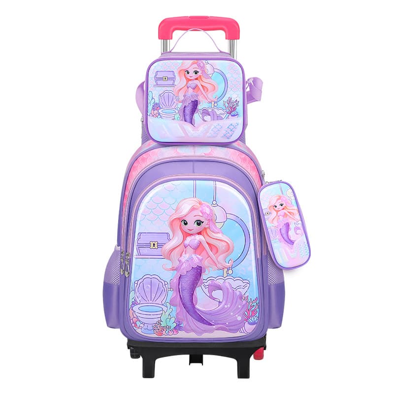 Factory Stock Elementary School Student Trolley Backpack Lunch Bag Pencil Case 3-Piece Set, Cute Cartoon Kids Backpack