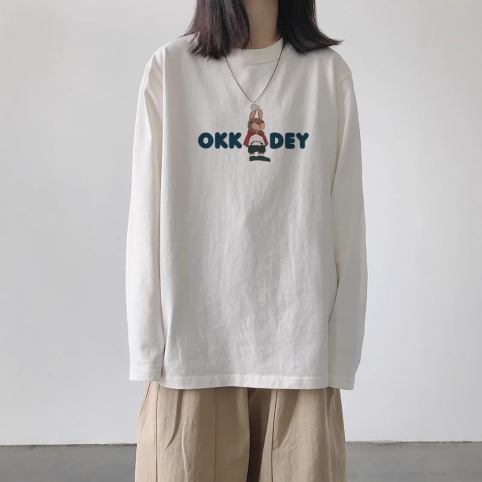 Ins Style Pure Cotton White Long Sleeve T-Shirt for Women, 2026 New Autumn Casual Loose Fit Layering Top