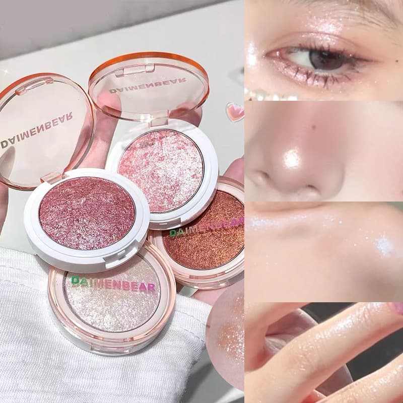 Cross-border DaiMenBear Clear Shimmer Highlighter Palette Bright Iridescent Korean Single-color Eyeshadow Contour Face Brightening Cream