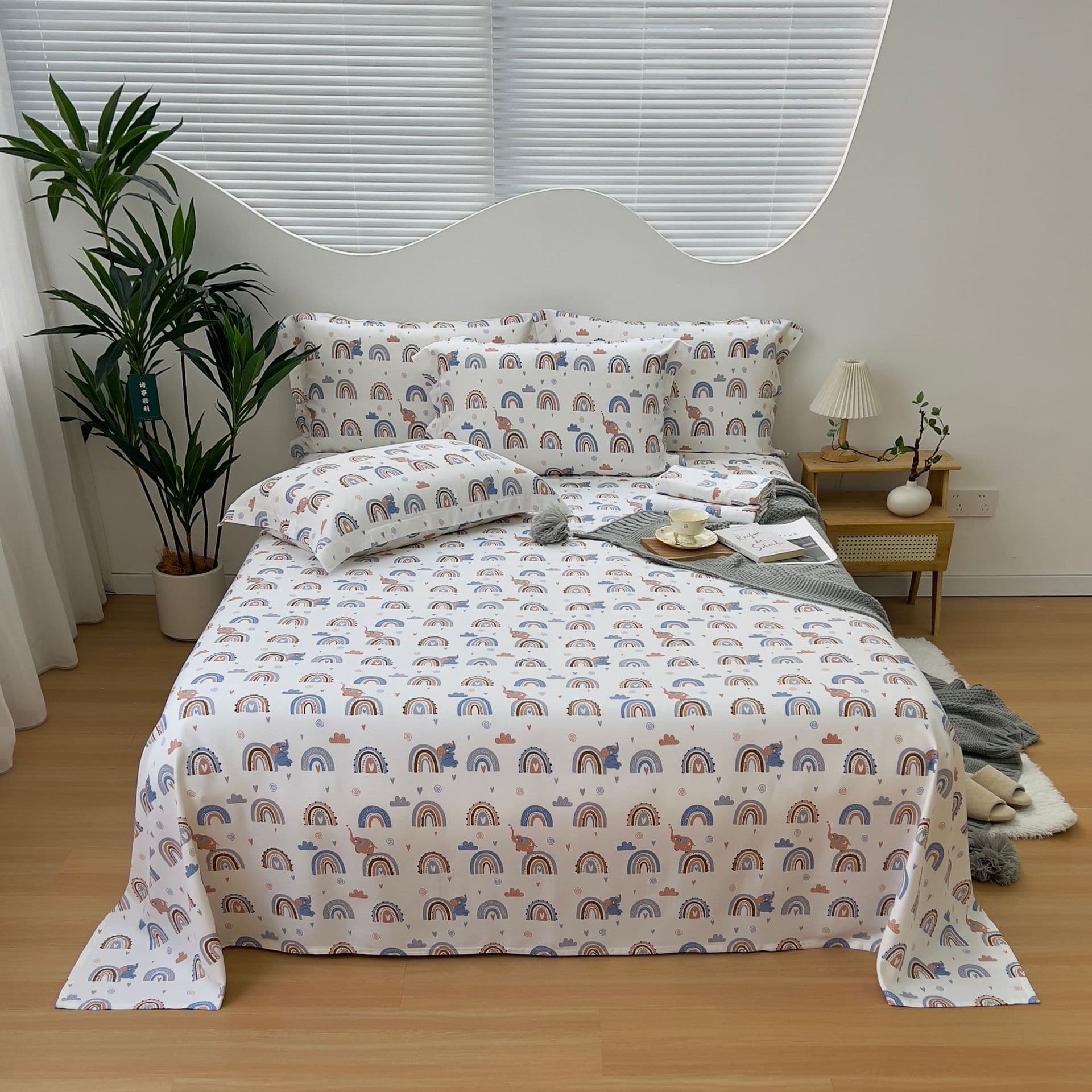 Ins Cartoon Bamboo Fiber Bed Sheet and Pillowcase Three-Piece Set, Summer Children's Bamboo Fiber Bedding Dormitory Three-Piece Set
