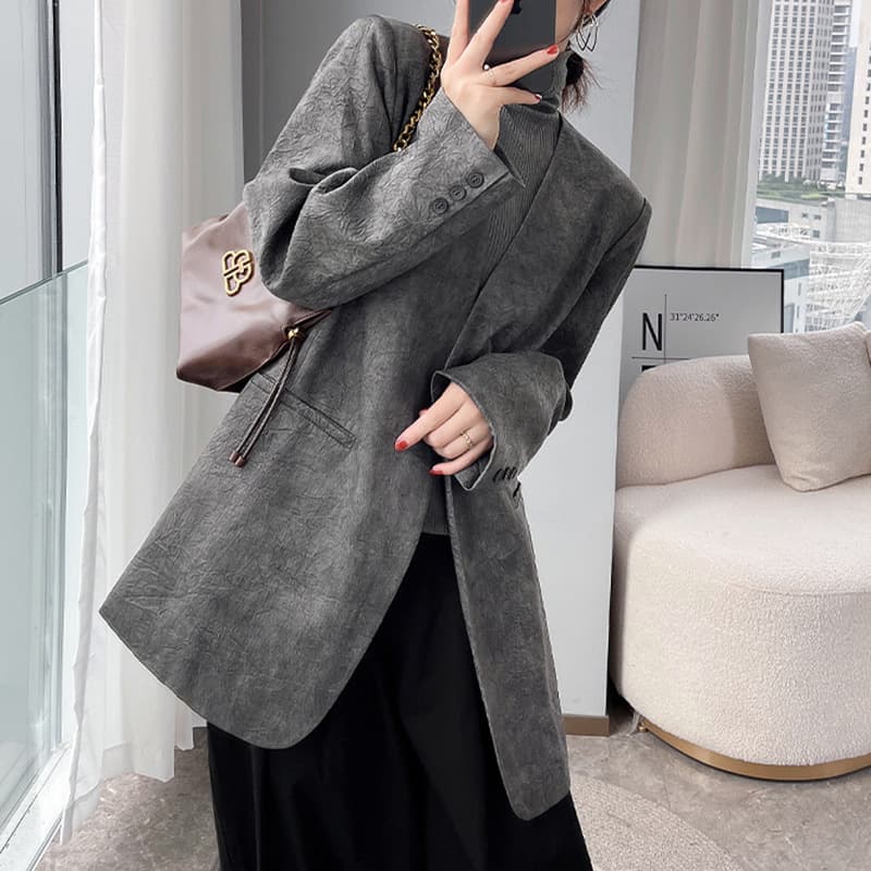 New gray suit jacket for plus-size women (200 lbs), Korean style, high-end retro suit for chubby women AA058