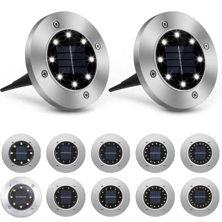 Solar 8 LED Stainless Steel In-ground Light, New Waterproof Outdoor Stake Lawn Lamp for Garden Decoration
