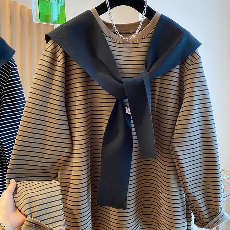 zj8261627# [With Hood] 300 lbs Premium Feel Hooded Cape Stripe Sweatshirt Women's Spring/Autumn Loose Fit Faux