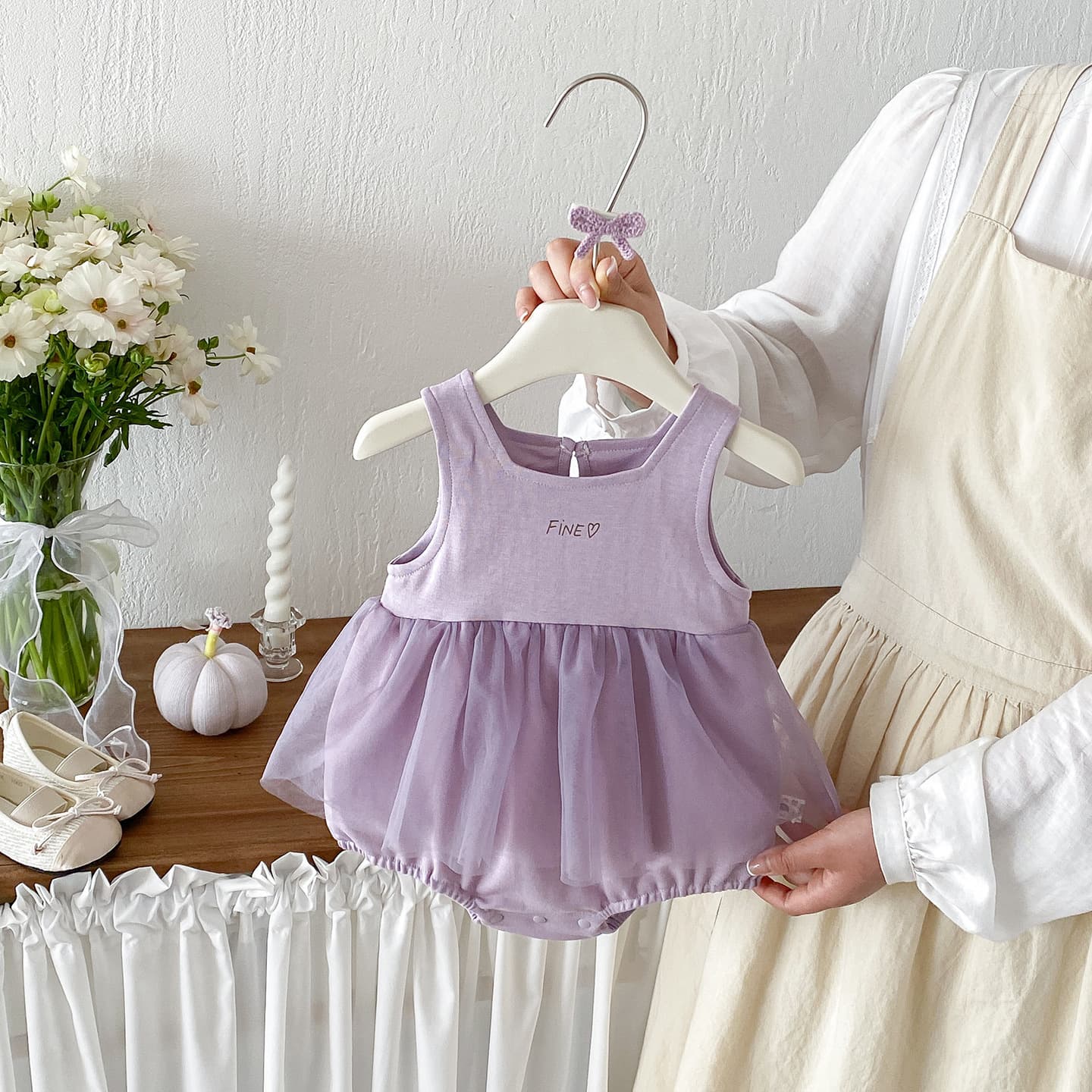 Infants and young children Korean mesh vest knitted harem baby girl summer new simple sweet style jumpsuit summer trend