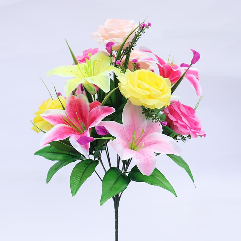 12-headed Lily Artificial Flowers Small Bouquet Silk Flowers For Wedding Home Decoration Faux Floral Arrangement
