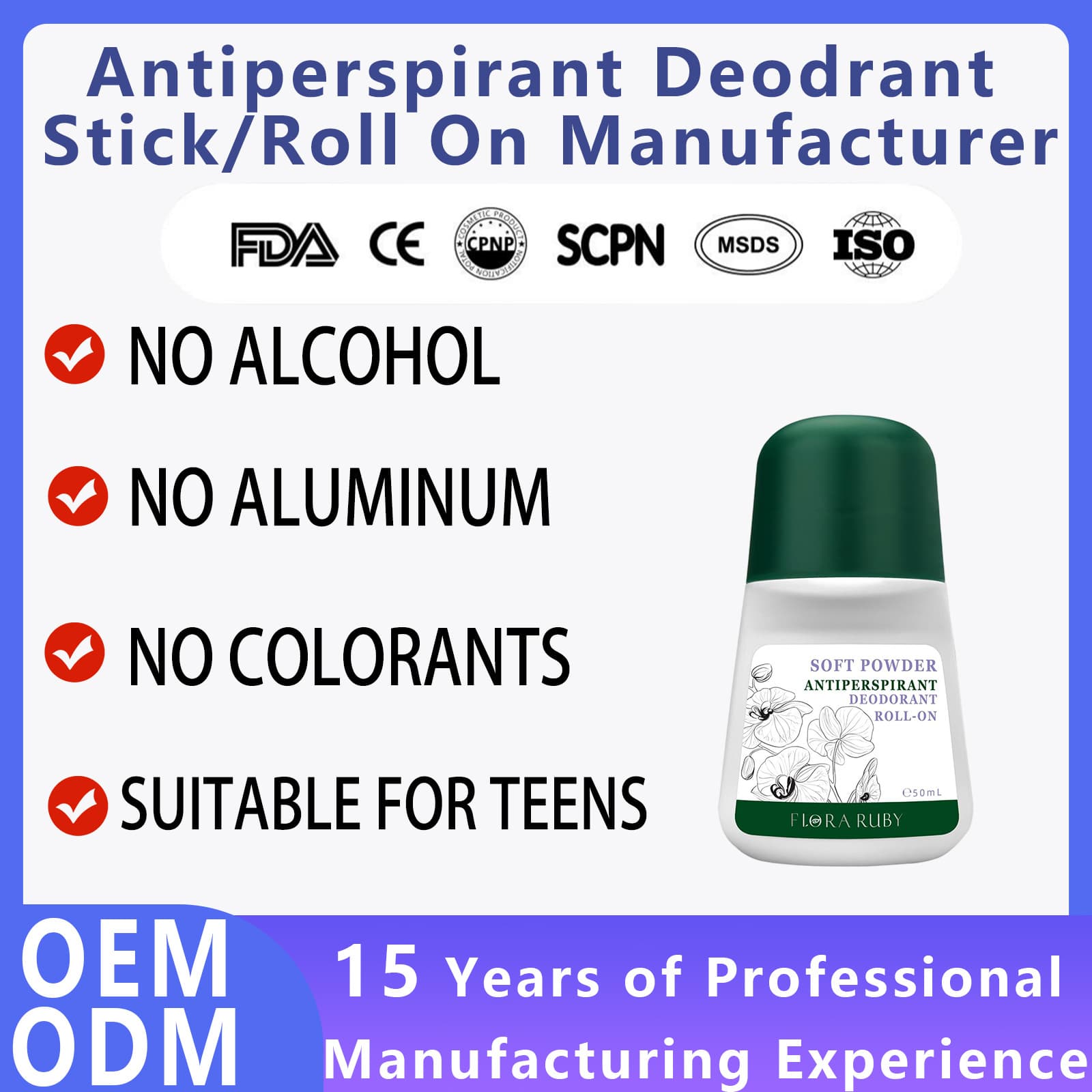 Natural Deodorant Roll-on Baking Soda Free Sweat Protection