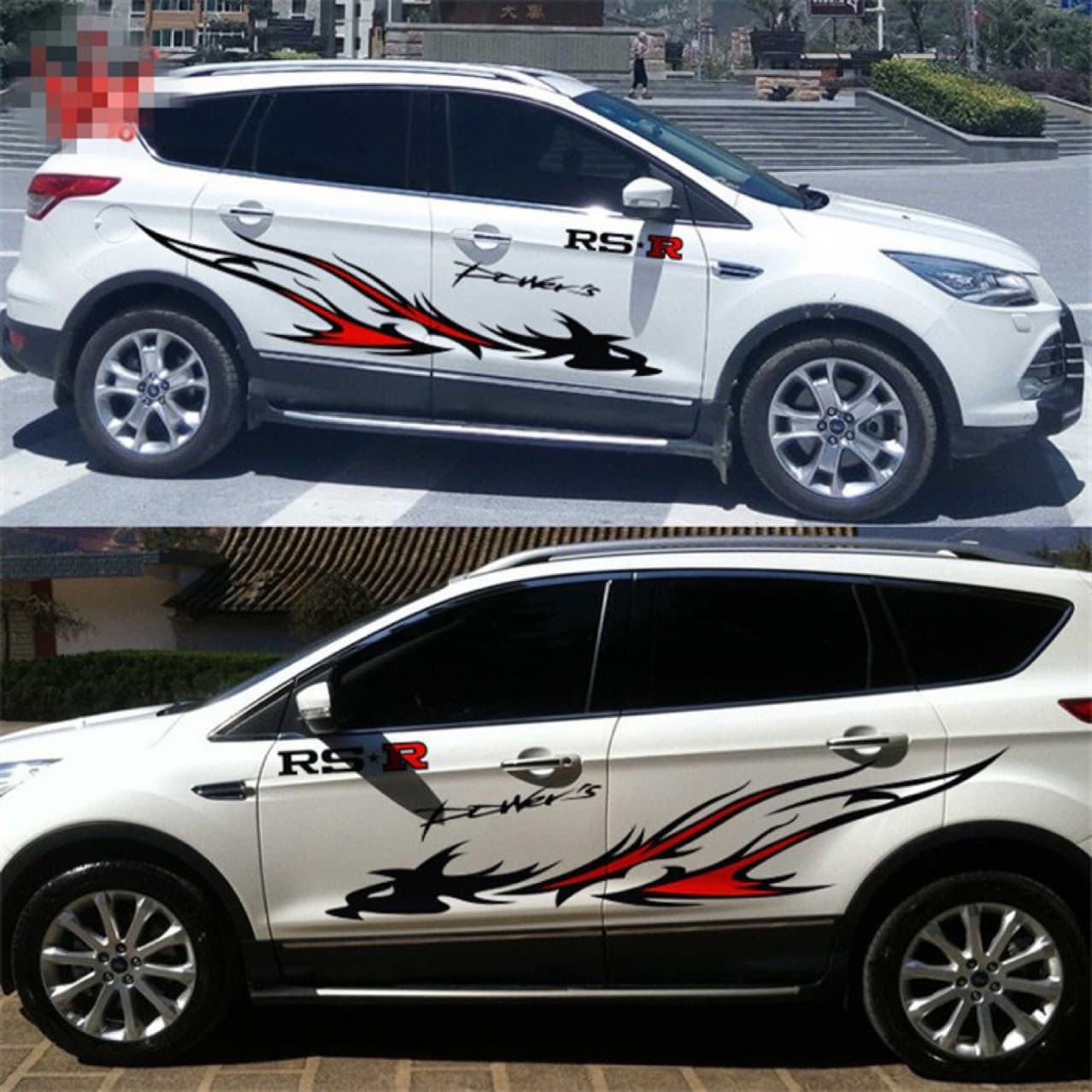 RS Flame Car Modified Waistline Latte Art Full Car Sticker Anime Flame Dragon Totem Personalized Modified Car Body Sticker