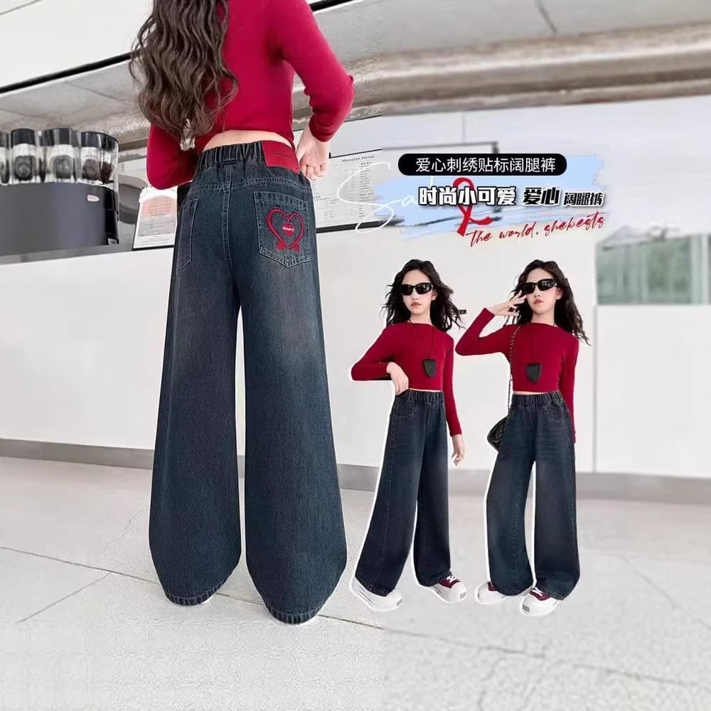Girls' wide-leg jeans manufacturers wholesale new children's style pants medium and large children's jeans wholesale children's pants