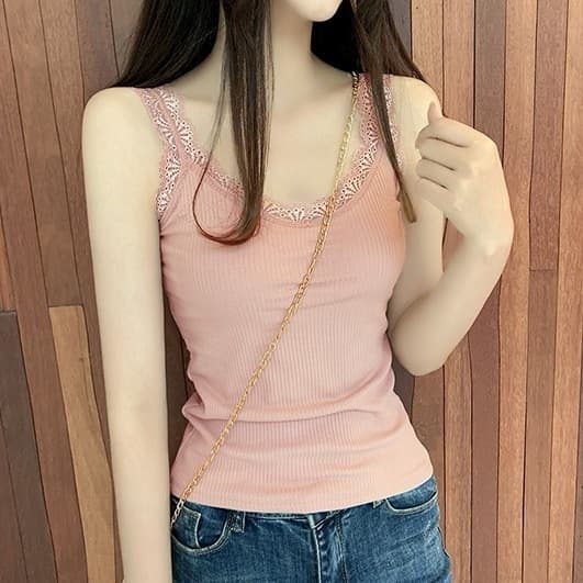 Lace Trim Camisole Top Slim Fit Summer Layering Sleeveless Vest Women's Backless