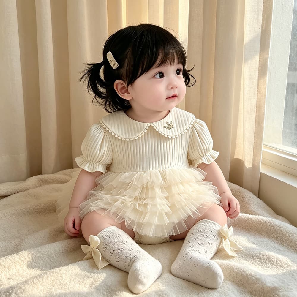 Infants and young children's summer western-style mesh skirts one-piece baby harem, super cute and western-style 100-day banquet princess dress
