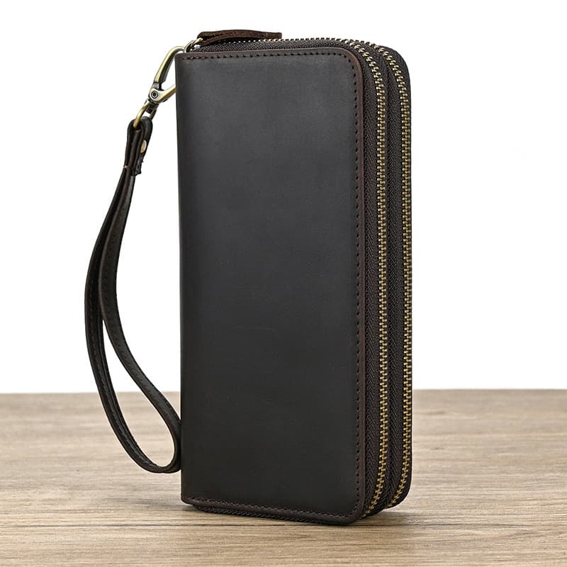 Amazon's hottest men's leather wallet, crazy horse leather long wallet, retro coin purse, cowhide clutch bag, wallet