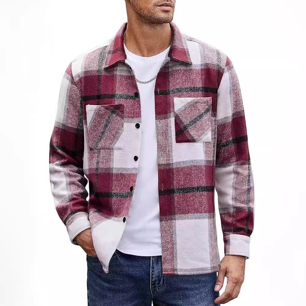 2023 Amazon Men's Flannel Thickened Casual Fashion Plaid Shirt Jacket Stylish
