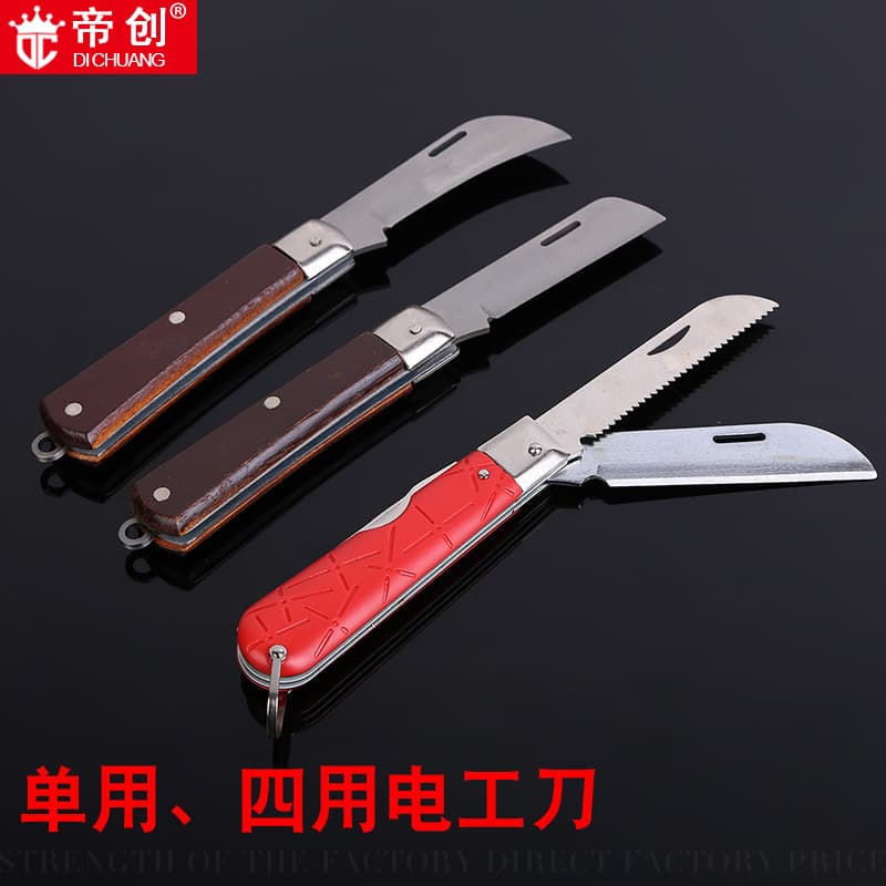 Wholesale Straight Blade Electrician Knife, Cutting Tool Curved Blade Wire Stripper, Folding Wooden Handle Insulated Peeling Knife
