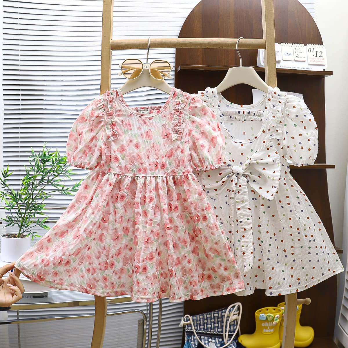 2026 Summer Girls Dress, Bubble Sleeve Floral Dress for Toddler & Young Girls, Princess Dress, Kids Short Sleeve