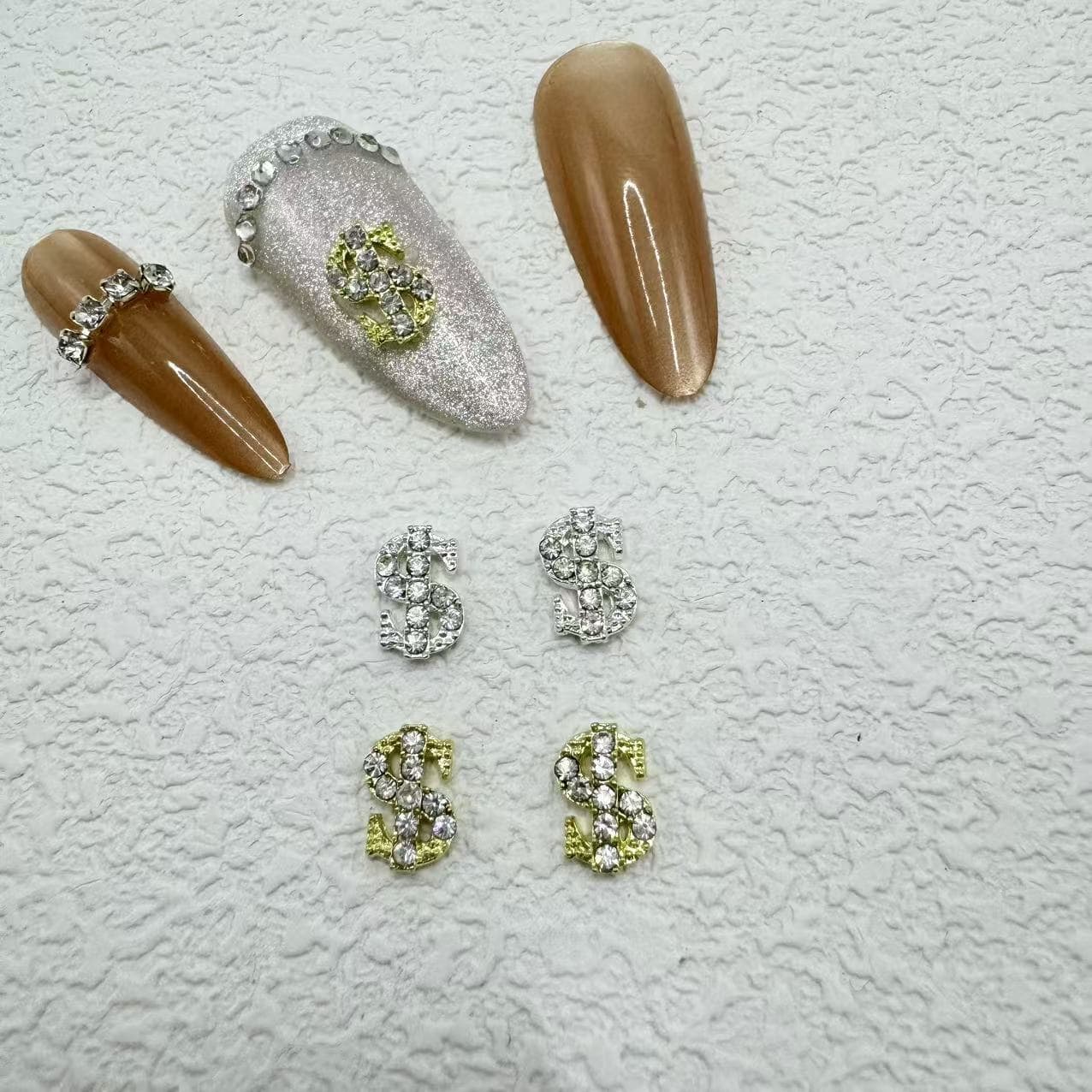 Money dollar sign diamond jewelry manicure alloy jewelry light luxury three-dimensional nail accessories wholesale style shiny nails