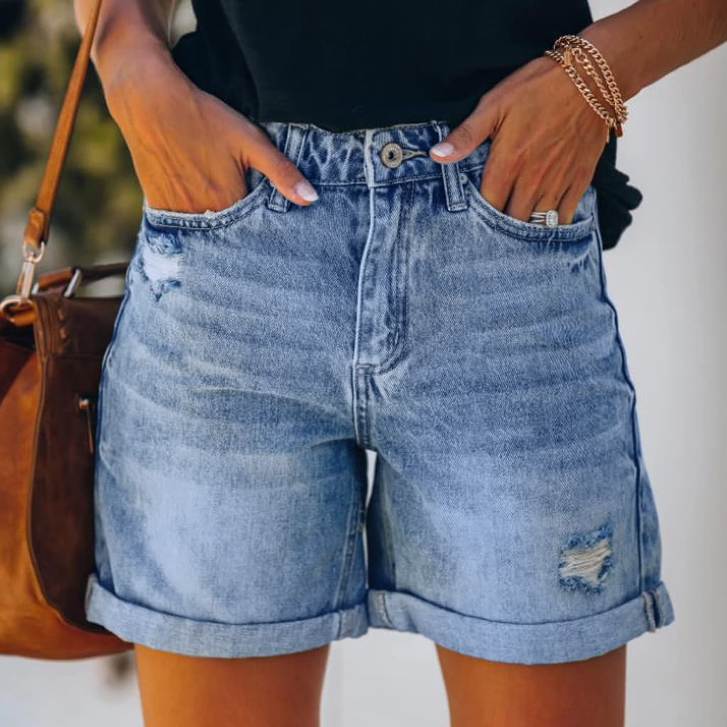 (Added 7 New Colors) European and American Export Cross-Border Large Size High Waist Tassel Ripped Denim Shorts Women's Hot Pants