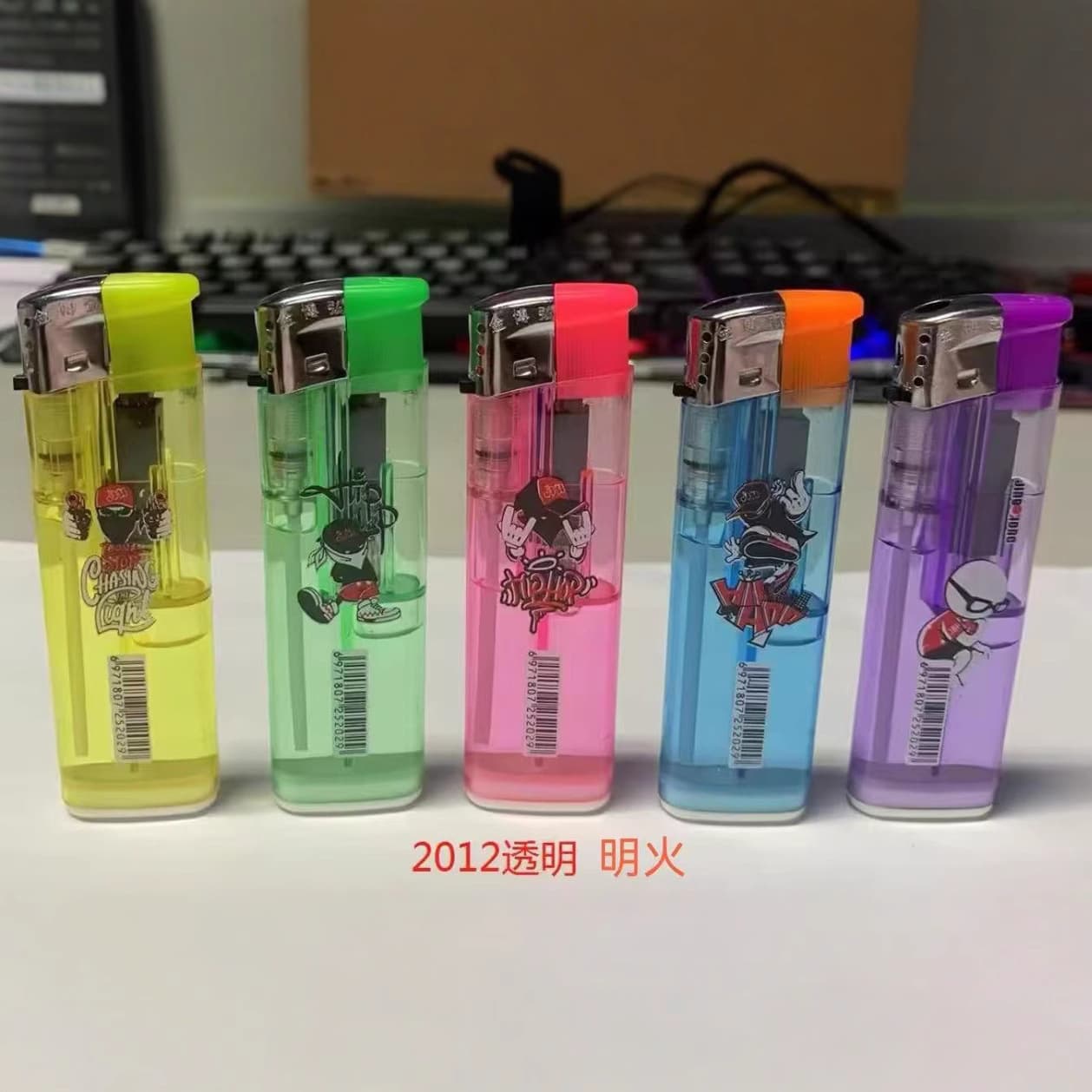 New Product Jin Bohong 2012 Open Flame Electronic Lighter Manufacturer Selling Personalized Bag Painting Disposable Lighter