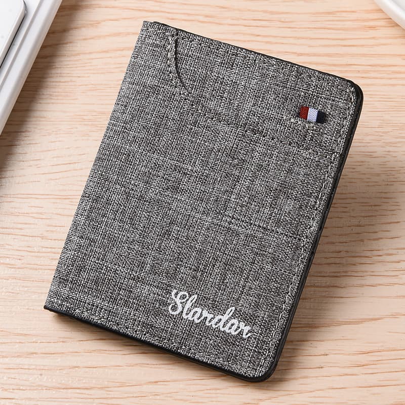 Vertical Canvas Small Wallet for Male College Students, Simple Thin Japanese Style Money Clip, Mini Compact Leather Wallet, Trendy Denim Fabric