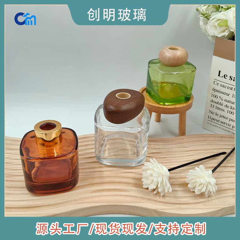 Flame-Free Rattan Square Glass Aromatherapy Bottle Empty Bottle Square Round Transparent Diffuser Bottle Round Essential Oil Perfume Sub-Bottle