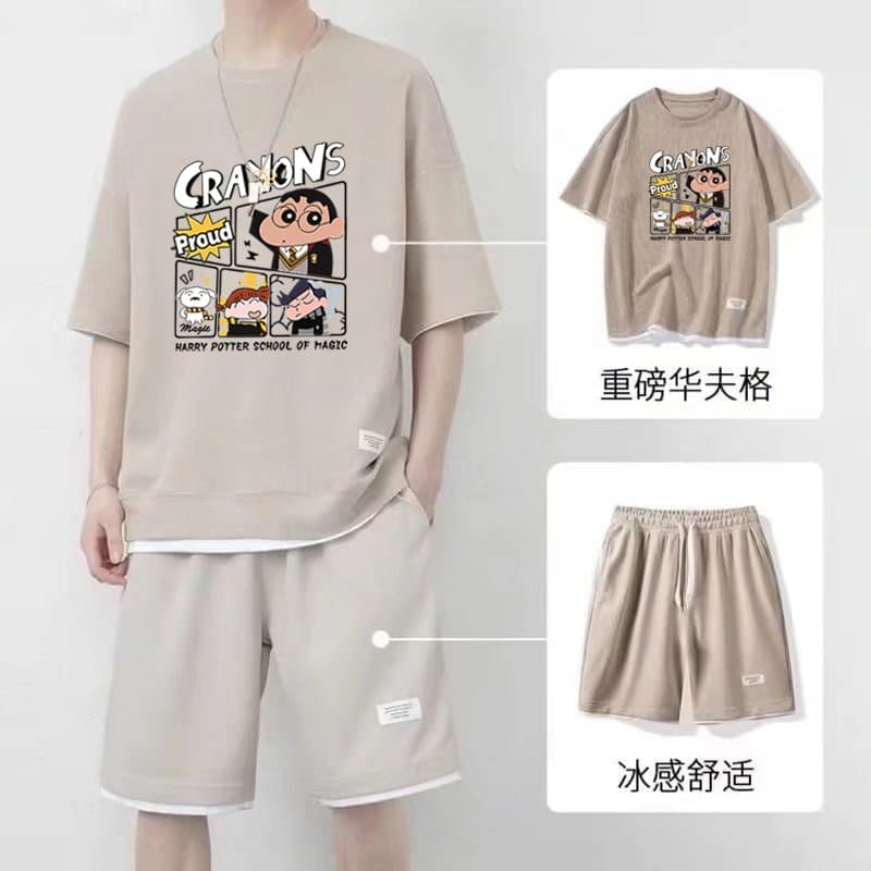 Waffle Knit Casual Sport Set for Men - Loose Summer Short Sleeve T-Shirt Outfit with Stylish Shorts