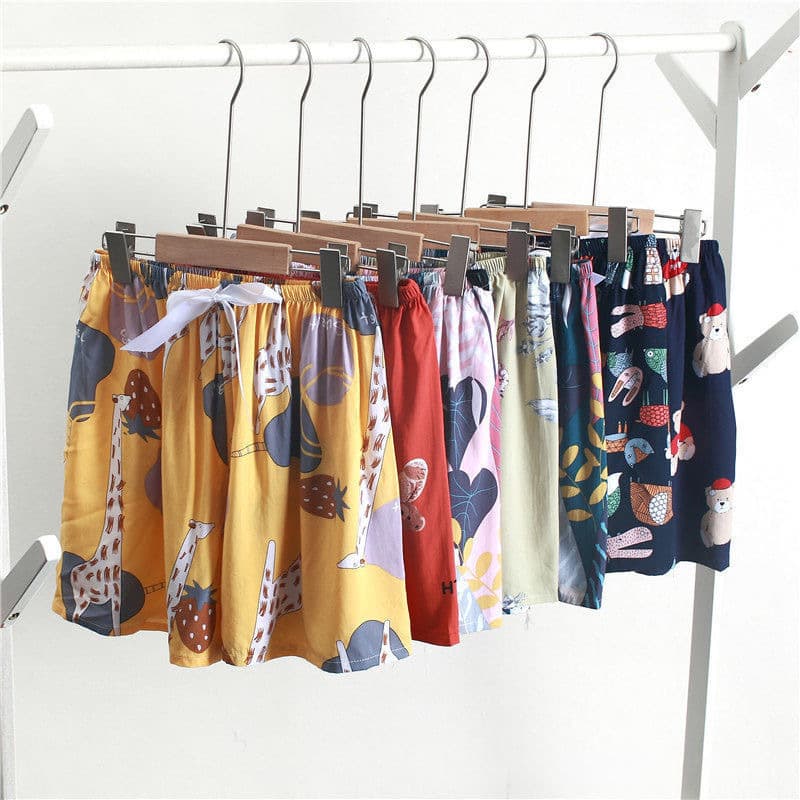 Summer New Women's Cotton Silk Shorts, Thin Comfortable Loose Plus Size Wide Leg Pants, Home Pajama Pants with Cartoon Print