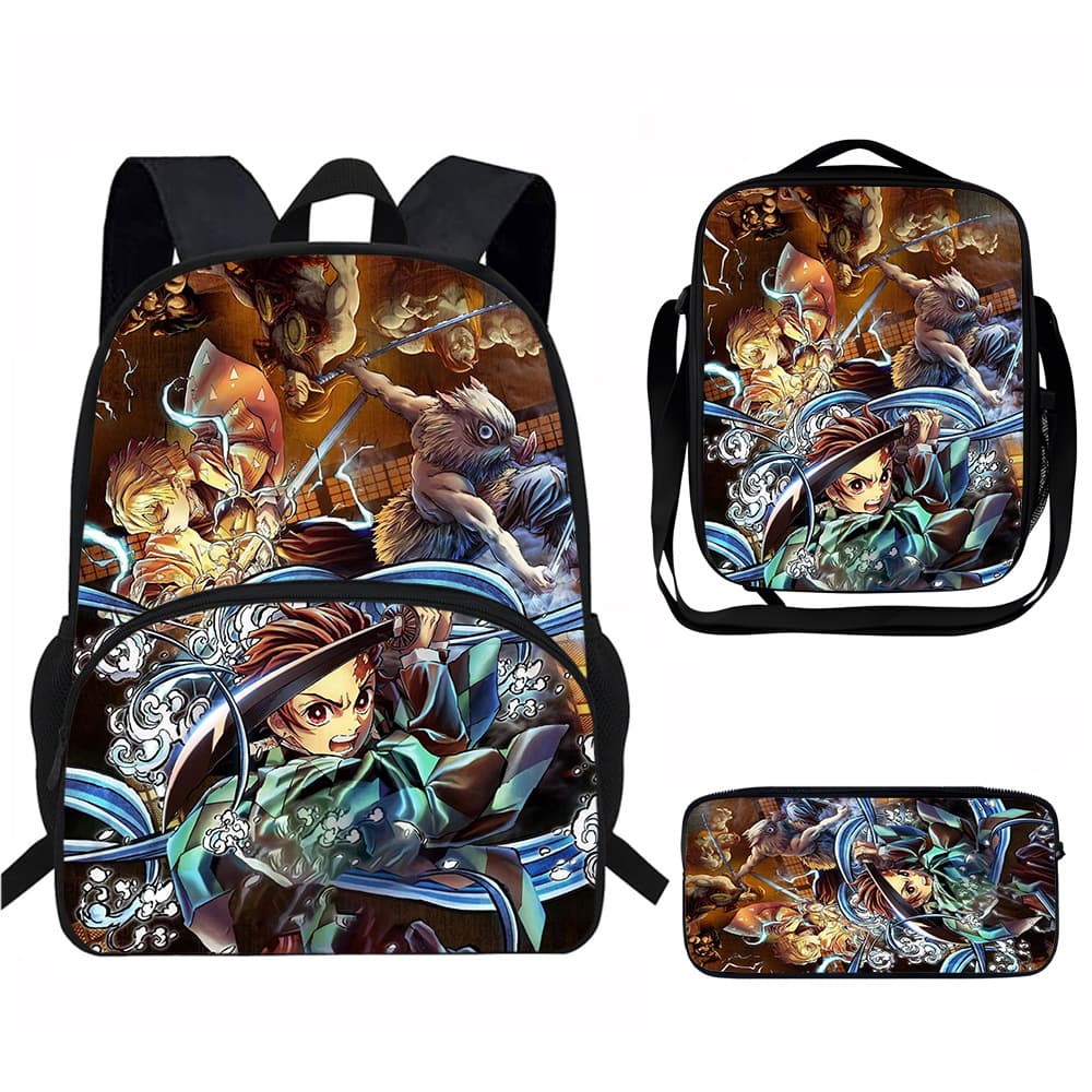 Cross-border best-selling Demon Slayer school bag three-piece set for direct sale, supports AliExpress JIT dropshipping