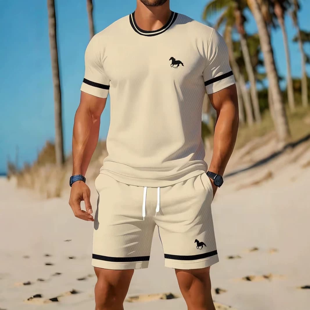 2026 Cross-Border Casual Sportswear Set Breathable Outdoor Men's Casual Crewneck T-Shirt and Shorts Two-Piece Outfit