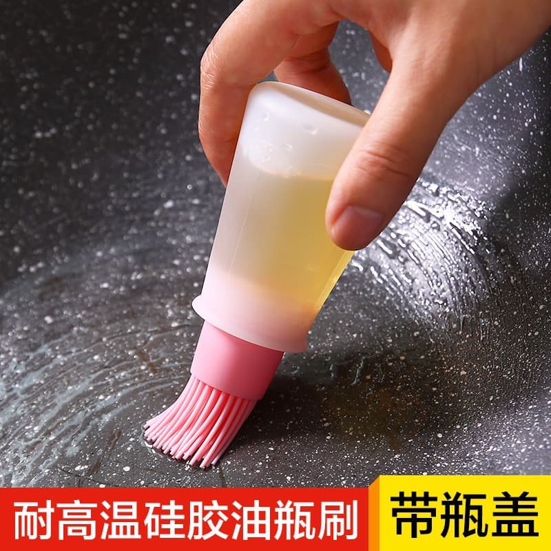 Silicone Oil Brush Food-grade In Stock Kitchen Gadget Outdoor BBQ Oil Brush with Scale and Lid Seasoning Brush