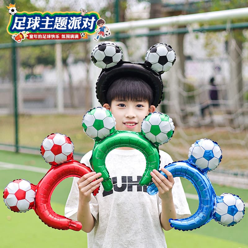 Aluminum Foil Soccer Ball Headpiece, Handheld Cheerleading Stick, Balloon Theme Party Decoration, World Cup Theme Decoration