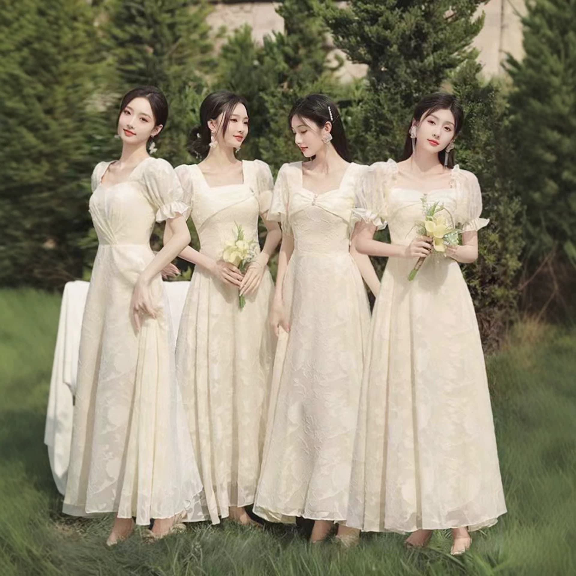 New 2026 French-Style High-End Champagne-Colored Bridesmaid Dress, Graduation Gown with a Niche Jacquard Design, Sisterhood Dress for the Bridesmaid Group