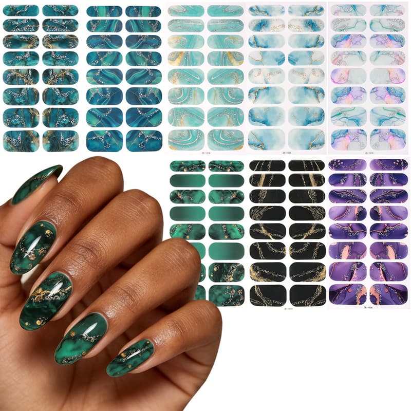 Cross-border EU/US Flash Nail Sticker Waterproof Gold Foil Nail Film Marble Gradient No-Bake Nail Wrap Amazon