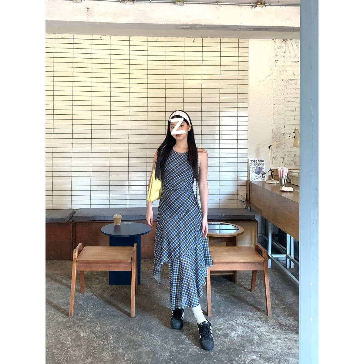 Vintage Plaid Dress for Women Summer Elegant Waist-Cinching Vest Dress Design Sense Niche Asymmetric A-Line Maxi Dress
