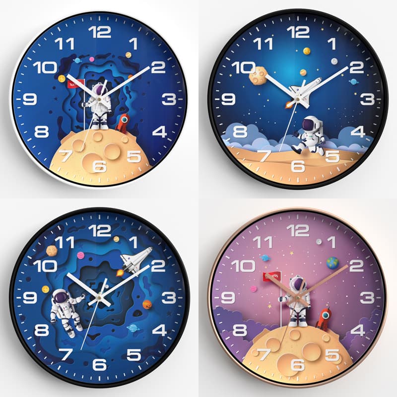 Kids Room Wall Clock Cartoon Astronaut Silent Clock Bedroom Quartz Clock Home Wall Clock 30CM