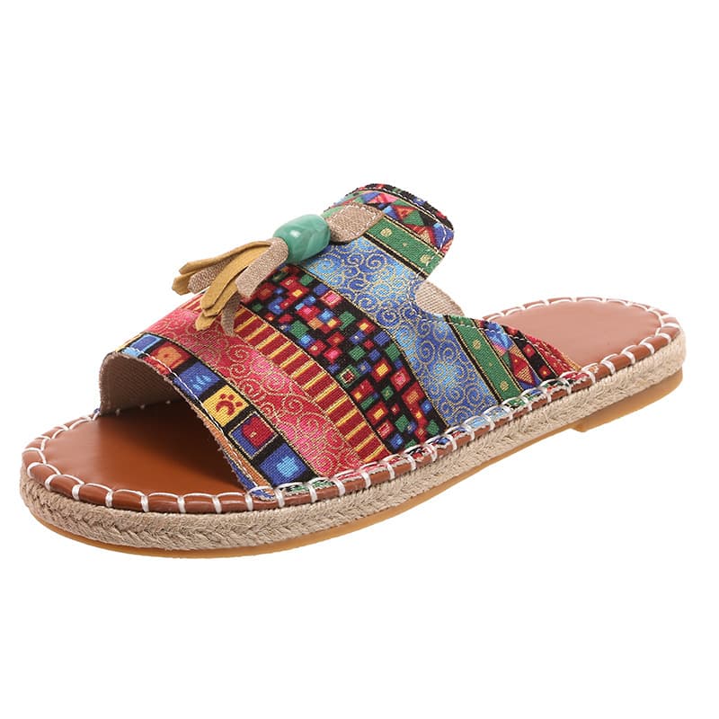 European and American Ethnic Style Fringe Slippers Women 2025 Summer New Roman Style Flat Sandals