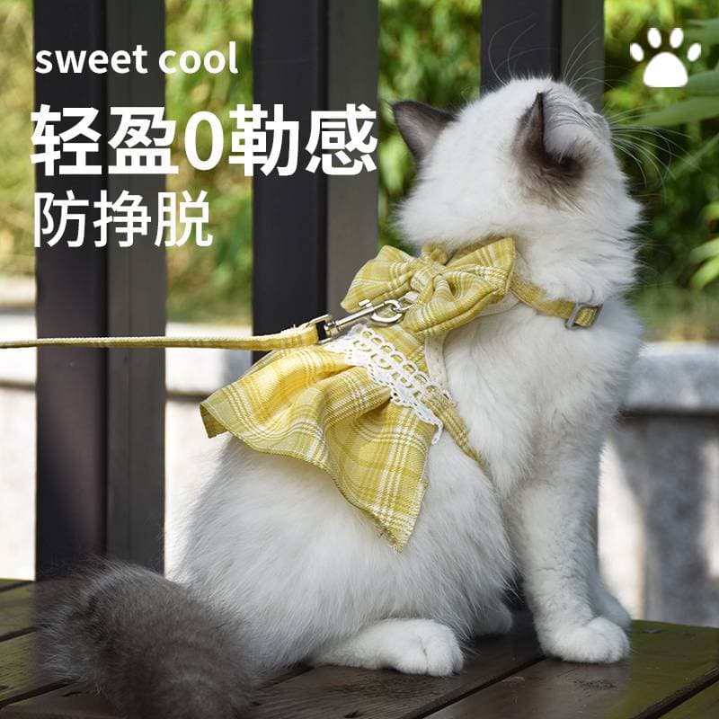 Cat Walking Harness Princess Dress 2-in-1 Pet Clothes with Leash for Outdoor Walks, Cat and Dog Leash