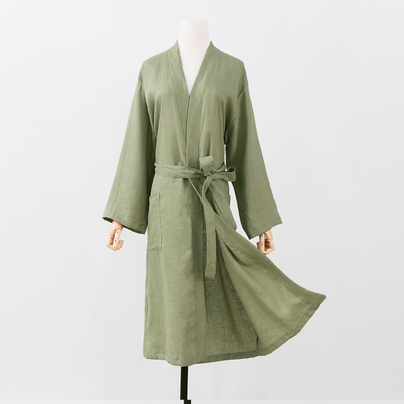 Rusu Four Seasons Cotton Linen Kimono Bathrobe Homewear Hanfu Sleepwear Unisex Couple Japanese Kimono Style for Guesthouses and Hotels