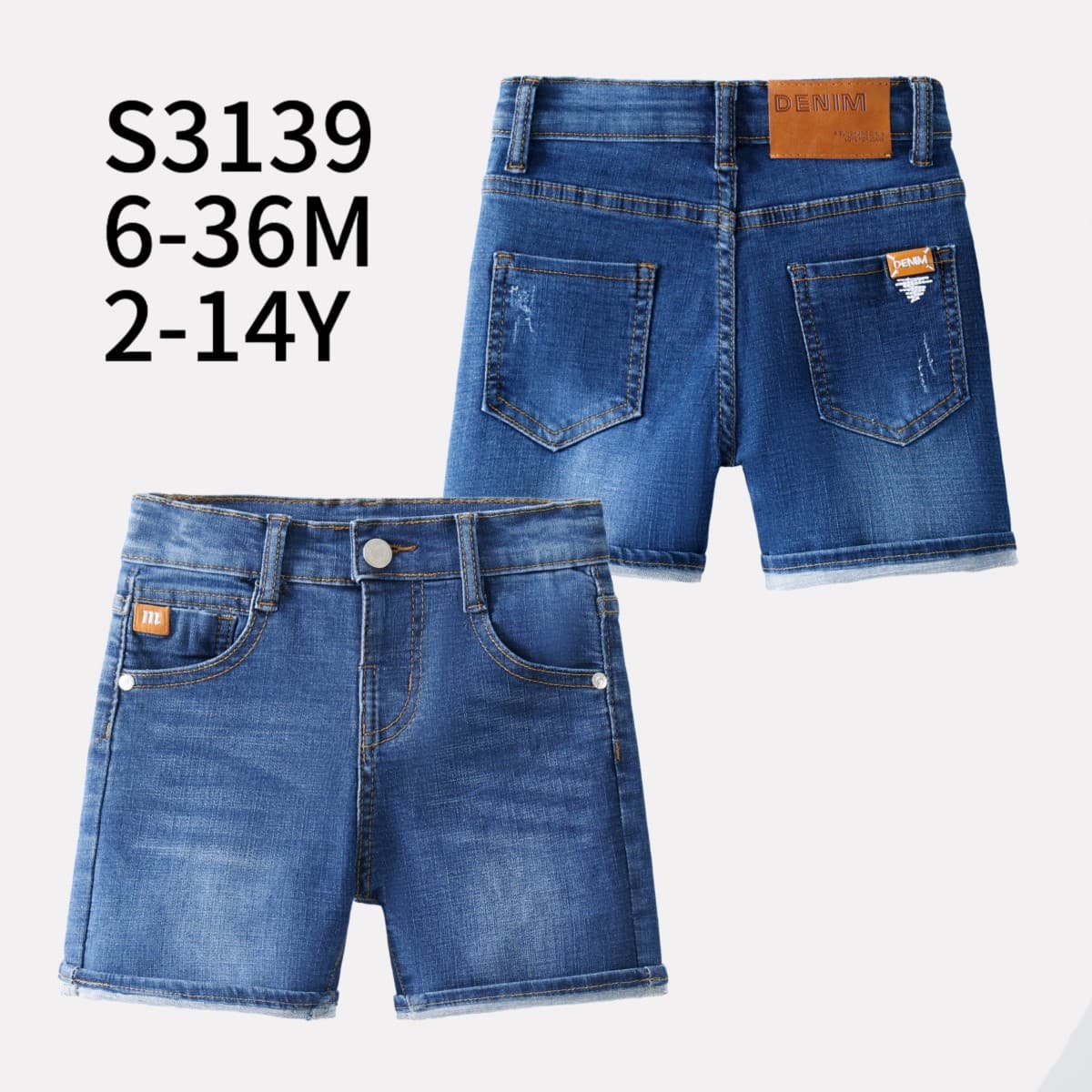 Summer Boys Shorts British Style Leather Patch Embroidered Five-Point Pants Heavy Wash Children's Denim Shorts