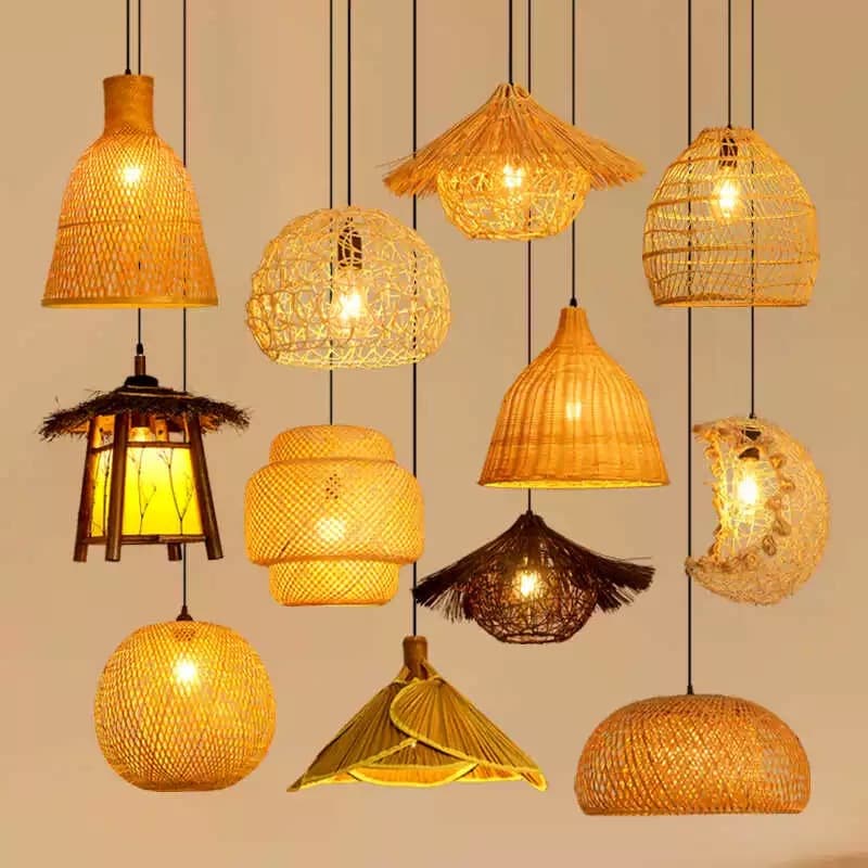 Bamboo Weaving Lantern Light Chinese Restaurant Private Room Shop Pendant Light Retro Tea Room Hot Pot Restaurant Straw Hat Rattan Woven Light