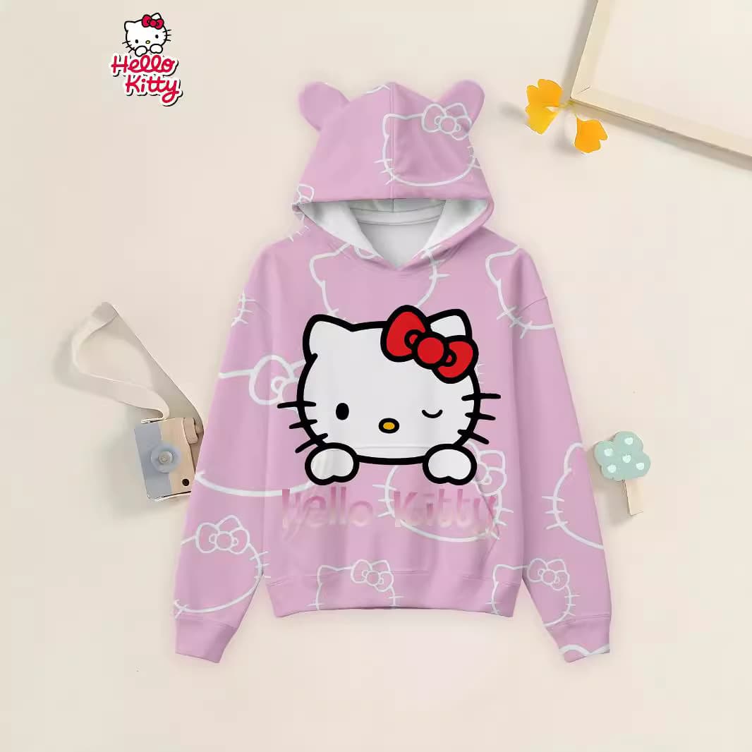 New Cross-border Hello Kitty Cinnamoroll Cat Ear Hoodie 3D Digital Print Kids Sweatshirt with Hood
