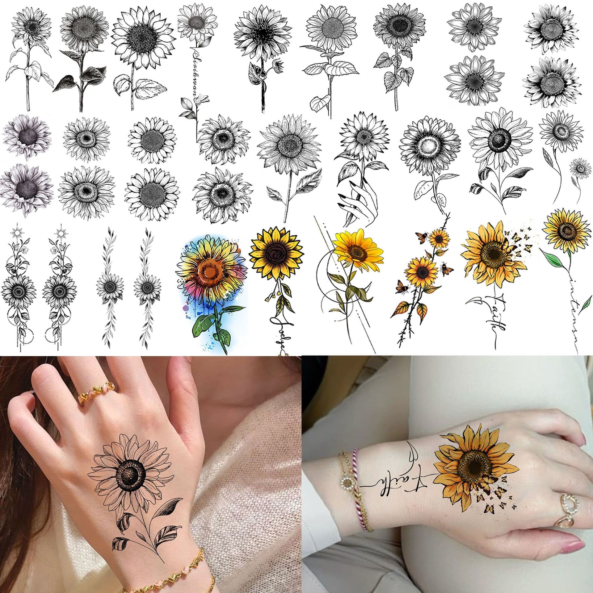 New Product Cross-border Sunflower Tattoo Sticker Stock Hand Back Neck Foot Tattoo TEMU Europe America Amazon Tattoo