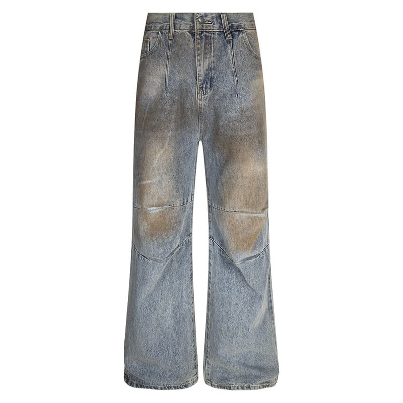 2025 New Dirty Dyed Washed Distressed Straight Jeans for Men and Women Trendy American Retro Loose Wide-Leg Pants Trendy