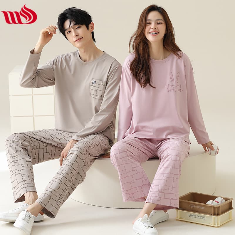 Mulong Shijia Soft Lycra Cotton Couple Pajamas New Long Sleeve Autumn Winter Pure Cotton Sport Casual Men and Women Set